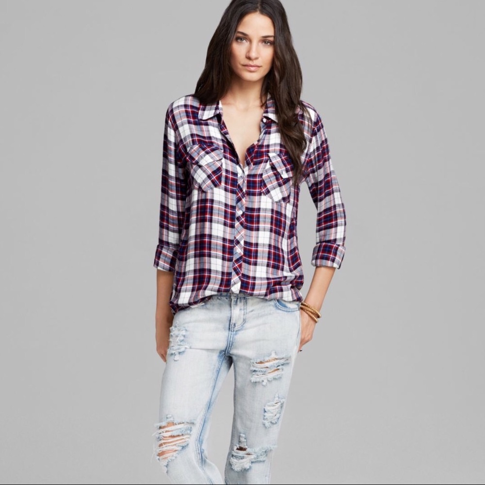 Rails Red White Blue Plaid Button Down Flannel Top